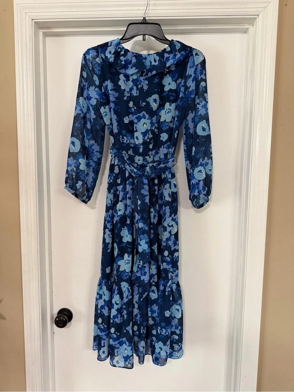 J. Crew Blue Floral Long Sleeve Maxi Dress